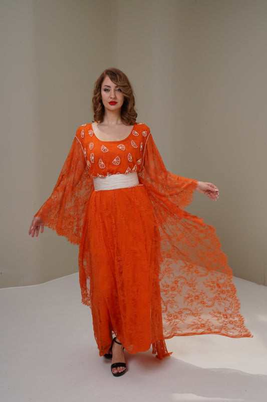 Orange lace Jalabiya