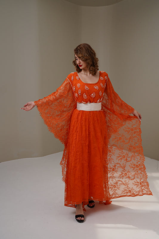 Orange lace Jalabiya