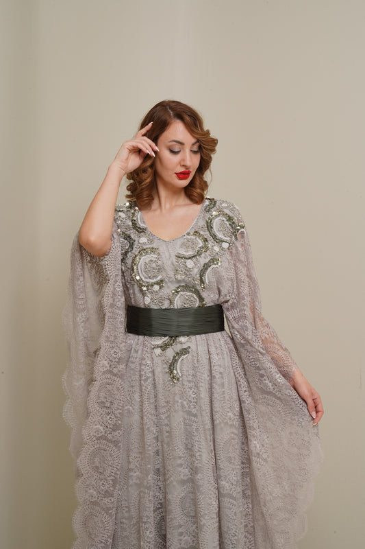 Gray lace Jalabiya